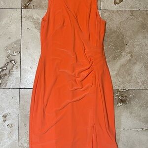 Ralph Lauren Orange Ruched Sheath Midi Dress